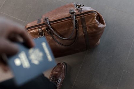 traveling bag and passport